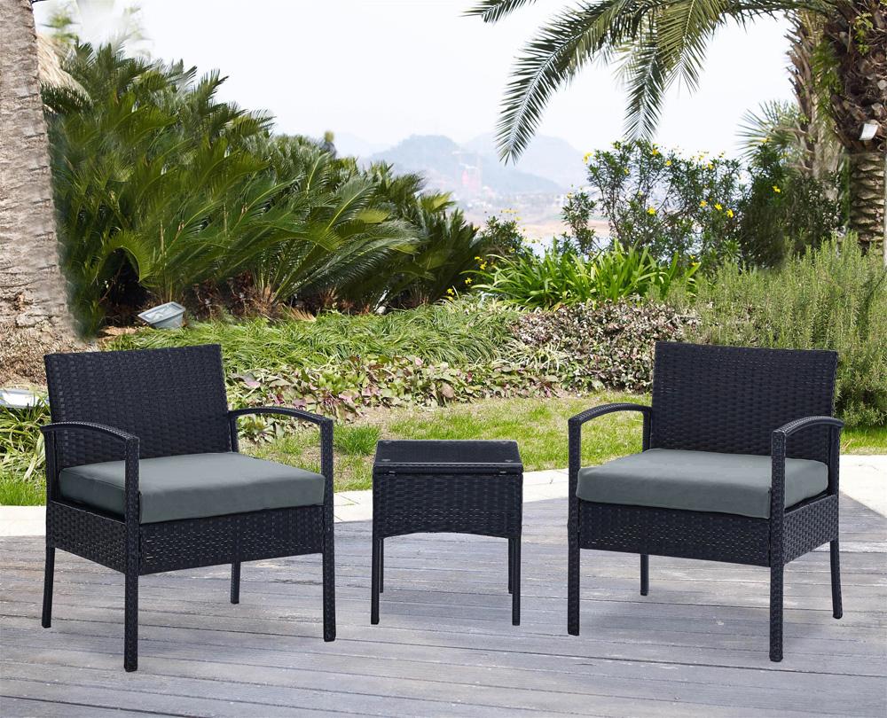 Manhattan Comfort - 3-Piece Noli Patio Set Seating Group with End Table in Black and Grey - OD-CV006-GY veiw 11