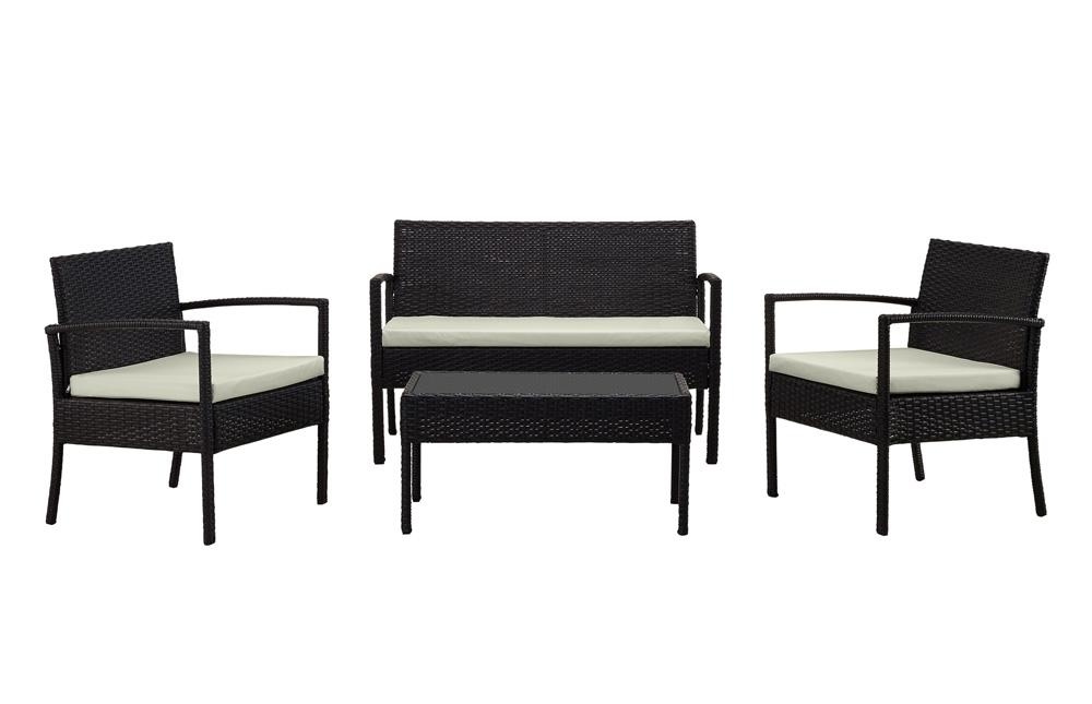 Manhattan Comfort - 4-Piece Noli Patio Set with Coffee Table in Black and Cream - OD-CV007-CR veiw 1