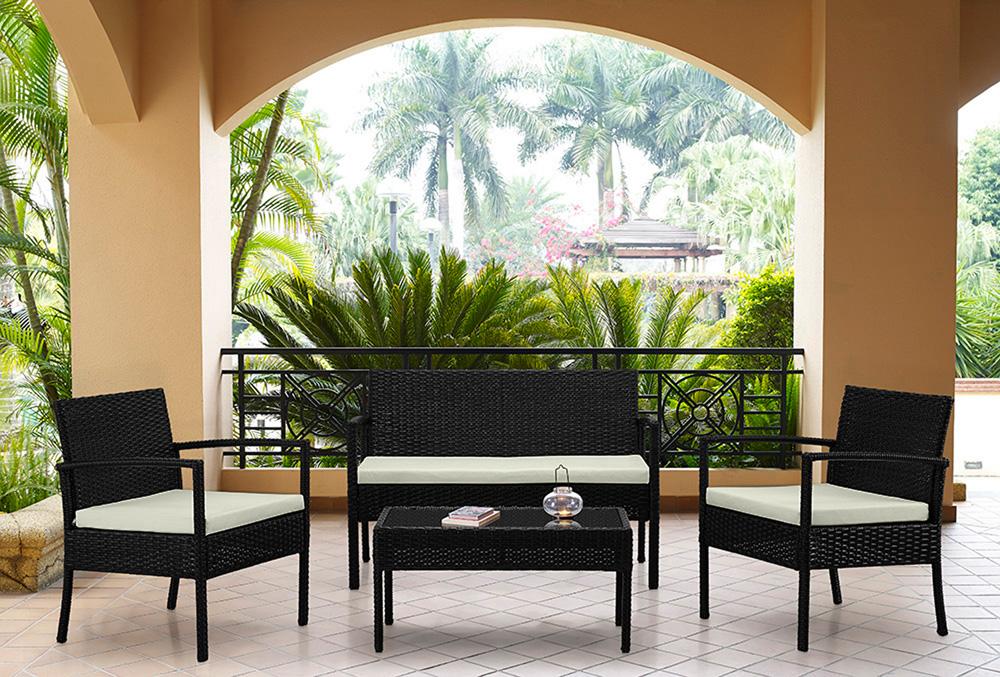 Manhattan Comfort - 4-Piece Noli Patio Set with Coffee Table in Black and Cream - OD-CV007-CR veiw 11