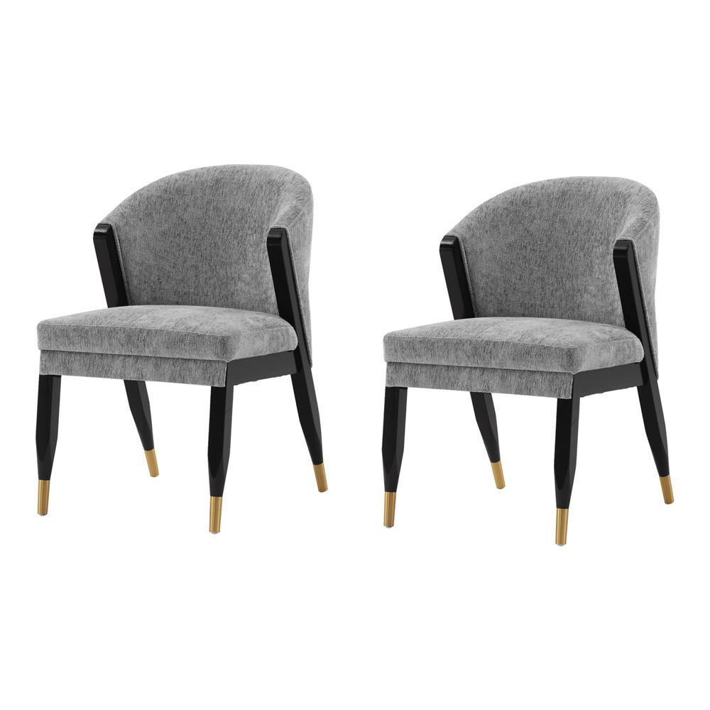Manhattan Comfort - Ola Chenille Dining Chair with Elm Wood & Metal Legs in Grey - Set of 2 - 2-DC075-GY veiw 1