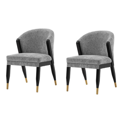 Manhattan Comfort - Ola Chenille Dining Chair with Elm Wood & Metal Legs in Grey - Set of 2 - 2-DC075-GY veiw 1