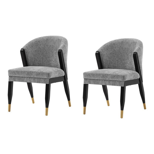 Manhattan Comfort - Ola Chenille Dining Chair with Elm Wood & Metal Legs in Grey - Set of 2 - 2-DC075-GY veiw 1