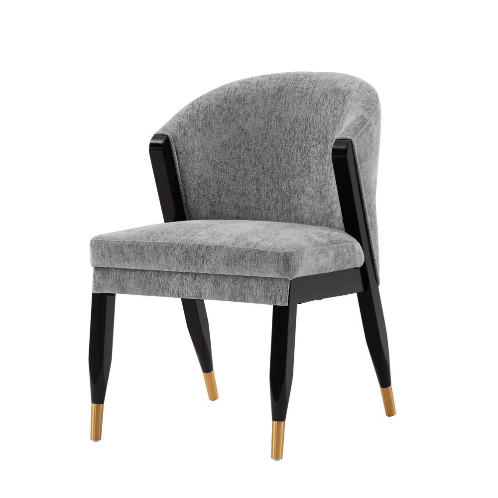 Manhattan Comfort - Ola Chenille Dining Chair with Elm Wood & Metal Legs in Grey - Set of 2 - 2-DC075-GY veiw 2