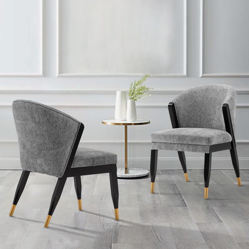 Manhattan Comfort - Ola Chenille Dining Chair with Elm Wood & Metal Legs in Grey - Set of 2 - 2-DC075-GY veiw 7
