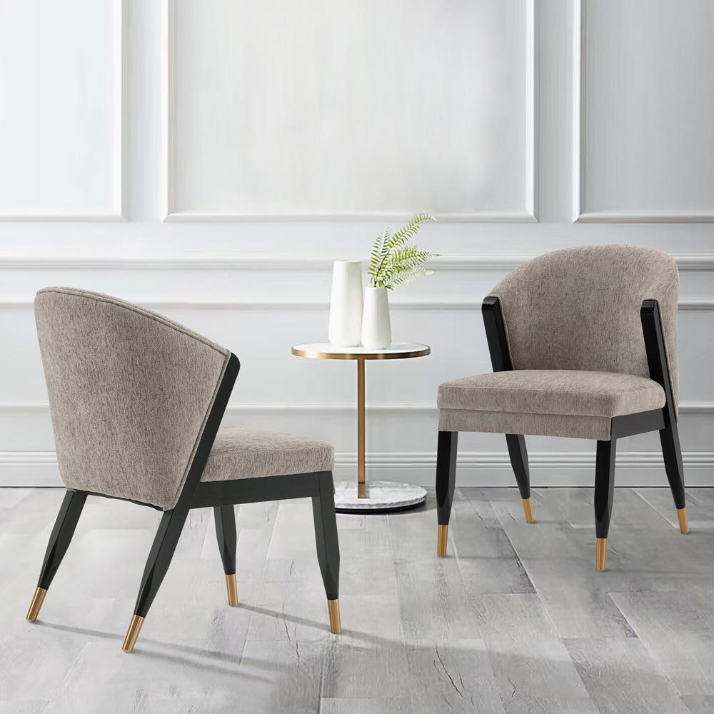 Manhattan Comfort - Ola Chenille Dining Chair with Elm Wood & Metal Legs in Stone - Set of 2 - 2-DC075-ST veiw 7