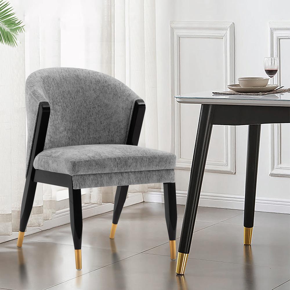 Manhattan Comfort - Ola Chenille Dining Chair with Elm Wood & Metal Legs in Grey - DC075-GY veiw 7