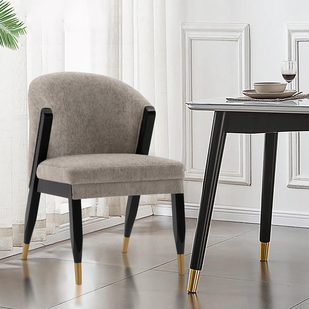 Manhattan Comfort - Ola Chenille Dining Chair with Elm Wood & Metal Legs in Stone - DC075-ST veiw 7