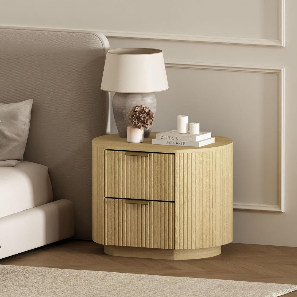 Manhattan Comfort - Olivia Nightstand with 2 Drawers in Natural Oak and Gold - NS010-GNO veiw 8
