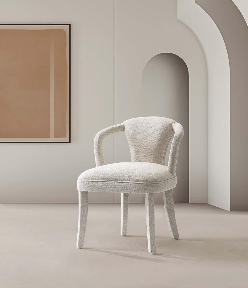 Manhattan Comfort - Palmer Tweed Dining Armchair with Birch Wood Legs in Ivory - DC088AR-IV veiw 9