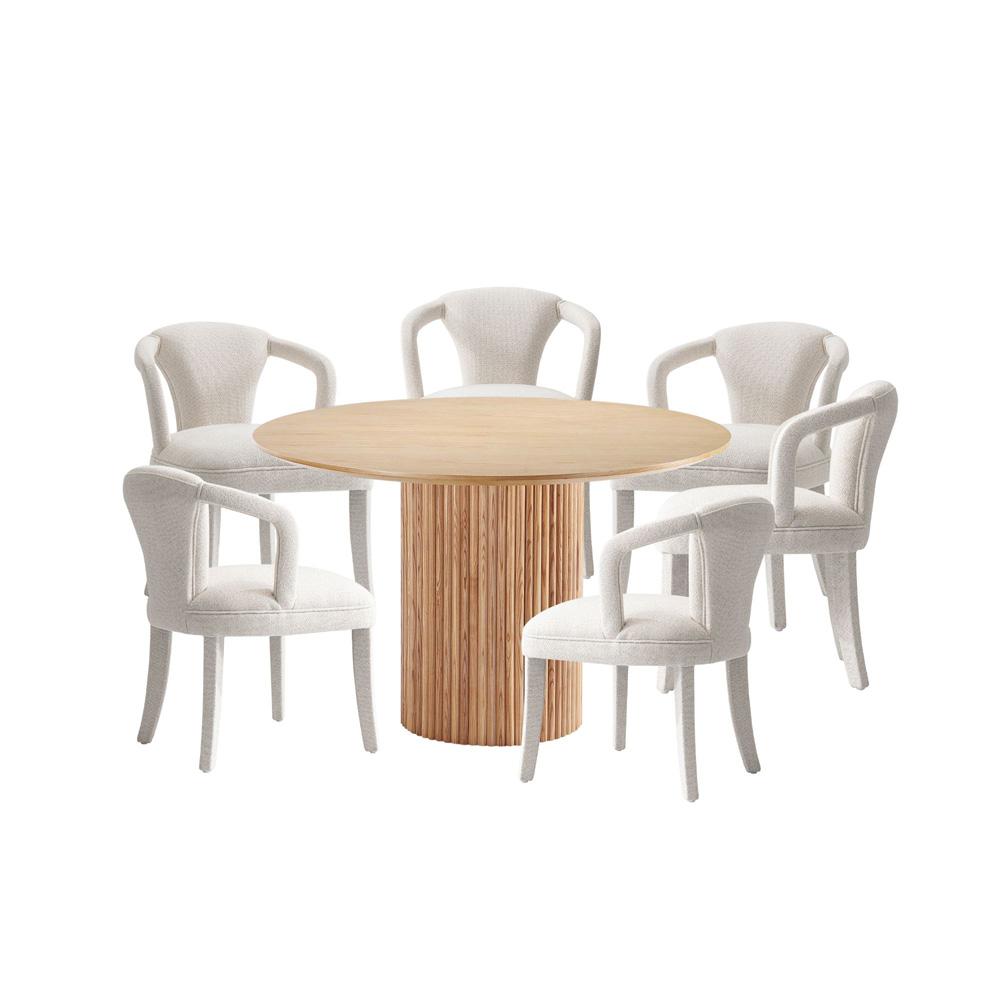 Manhattan Comfort - 7-Piece Palmer and Hathaway Dining Set in Silver LiningNature - 6-DT05DC088AR-NAIV veiw 1