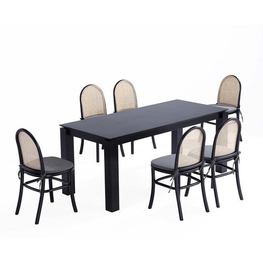 Manhattan Comfort - 7-Piece Paragon 1.0 and Rockaway Woven Polycotton Dining Set in Black and GreyBlack - 6-DT02DCCA05-GY veiw 1