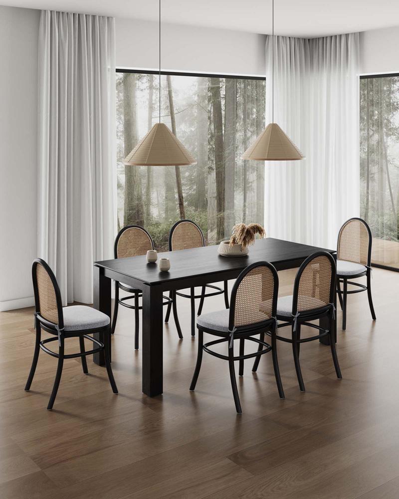 Manhattan Comfort - 7-Piece Paragon 1.0 and Rockaway Woven Polycotton Dining Set in Black and GreyBlack - 6-DT02DCCA05-GY veiw 10