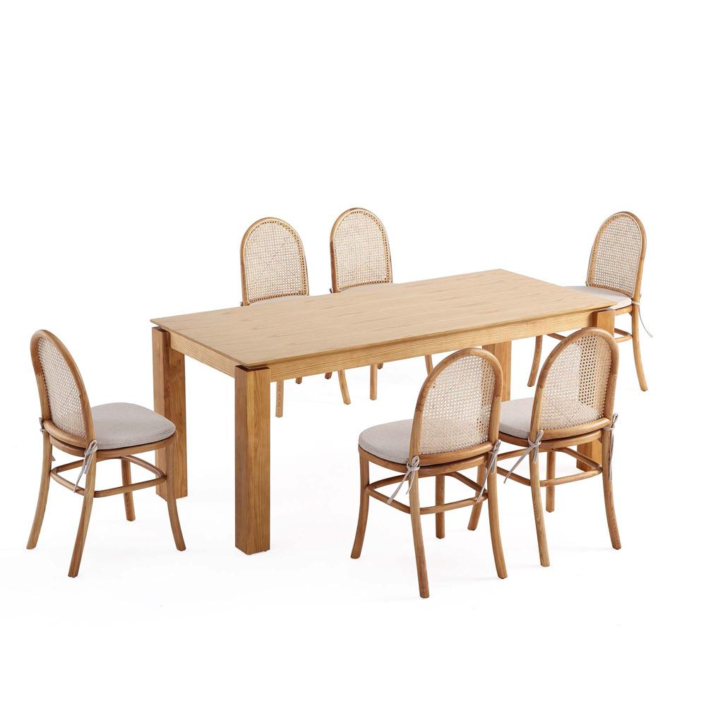 Manhattan Comfort - 7-Piece Paragon 1.0 and Rockaway Woven Polycotton Dining Set in Nature and OatmealNature - 6-DT02DCCA05-OM veiw 1