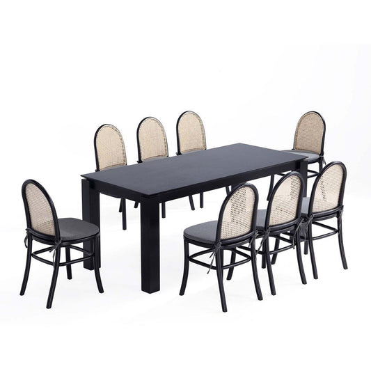Manhattan Comfort - 9-Piece Paragon 1.0 and Rockaway Woven Polycotton Dining Set in Black and GreyBlack - 8-DT02DCCA05-GY veiw 1
