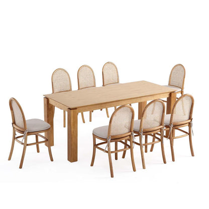 Manhattan Comfort - 9-Piece Paragon 1.0 and Rockaway Woven Polycotton Dining Set in Nature and OatmealNature - 8-DT02DCCA05-OM veiw 1