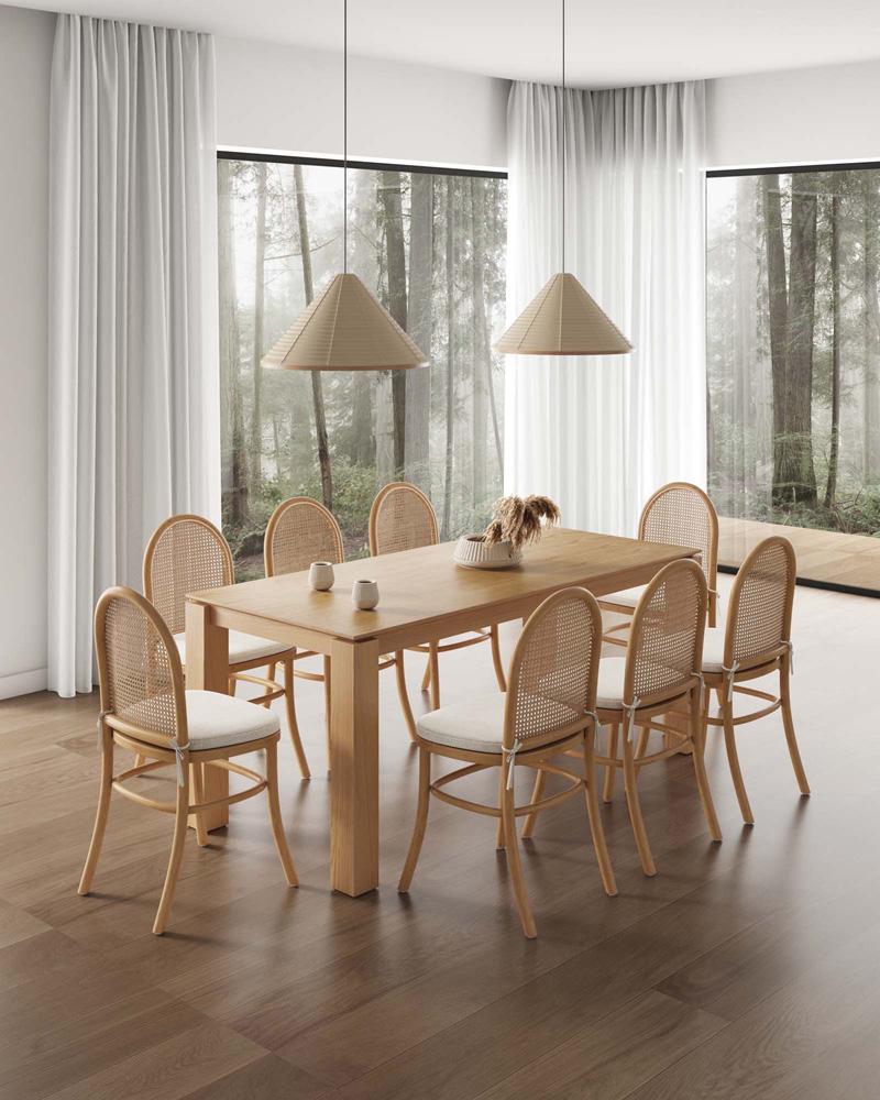 Manhattan Comfort - 9-Piece Paragon 1.0 and Rockaway Woven Polycotton Dining Set in Nature and OatmealNature - 8-DT02DCCA05-OM veiw 10