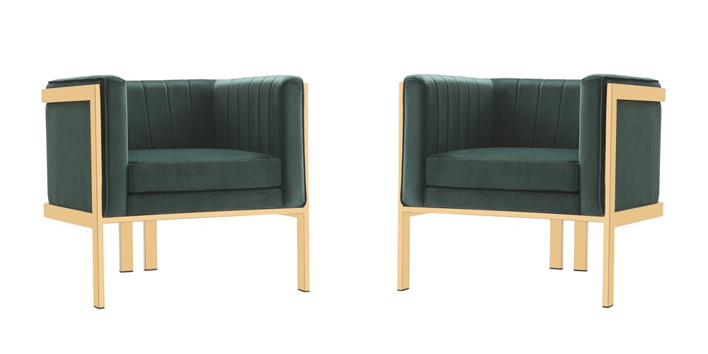 Manhattan Comfort - Paramount Velvet Accent Chair with Metal Legs in Forest Green and Polished Brass - Set of 2 - 2-AC053-GR veiw 1