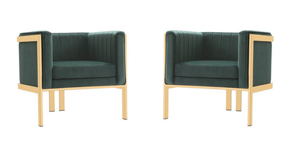 Manhattan Comfort - Paramount Velvet Accent Chair with Metal Legs in Forest Green and Polished Brass - Set of 2 - 2-AC053-GR veiw 1
