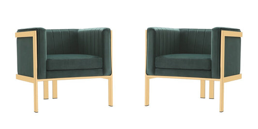 Manhattan Comfort - Paramount Velvet Accent Chair with Metal Legs in Forest Green and Polished Brass - Set of 2 - 2-AC053-GR veiw 1