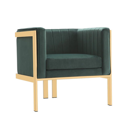 Manhattan Comfort - Paramount Velvet Accent Chair with Metal Legs in Forest Green and Polished Brass - Set of 2 - 2-AC053-GR veiw 2