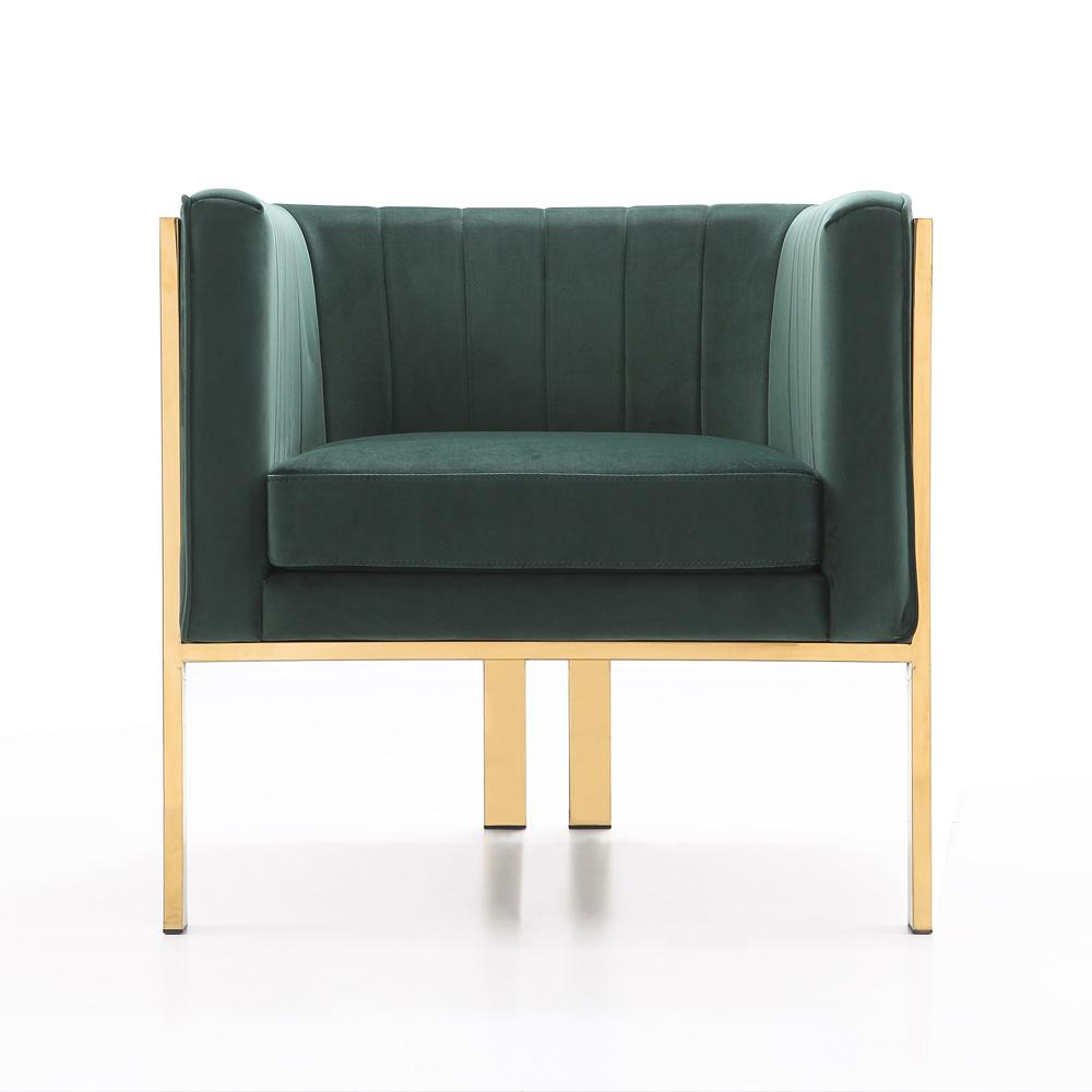 Manhattan Comfort - Paramount Velvet Accent Chair with Metal Legs in Forest Green and Polished Brass - Set of 2 - 2-AC053-GR veiw 3