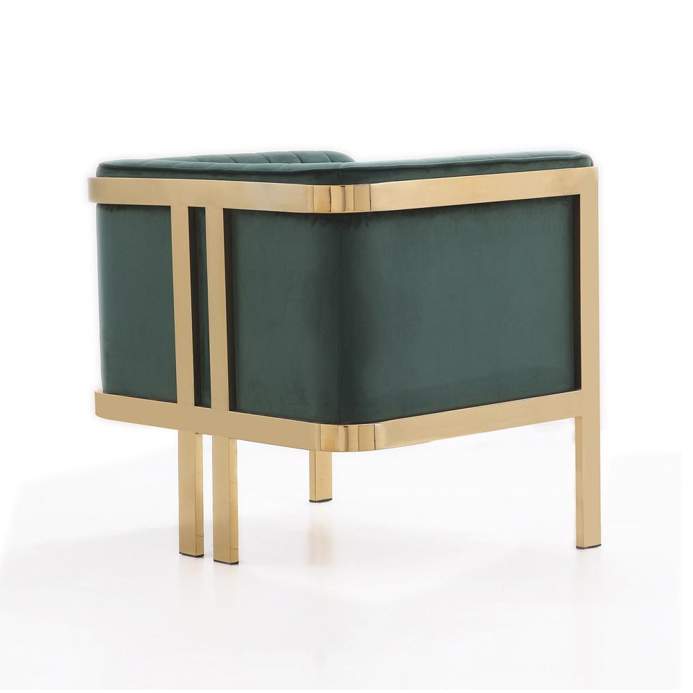 Manhattan Comfort - Paramount Velvet Accent Chair with Metal Legs in Forest Green and Polished Brass - Set of 2 - 2-AC053-GR veiw 4