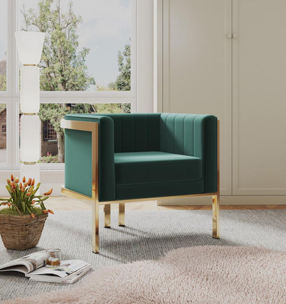 Manhattan Comfort - Paramount Velvet Accent Chair with Metal Legs in Forest Green and Polished Brass - Set of 2 - 2-AC053-GR veiw 7