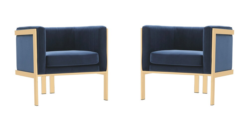 Manhattan Comfort - Paramount Velvet Accent Chair with Metal Legs in Royal Blue and Polished Brass - Set of 2 - 2-AC053-BL veiw 1