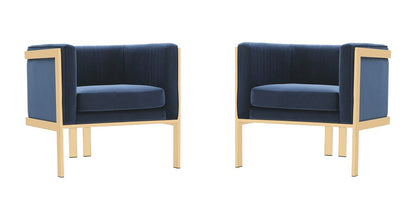Manhattan Comfort - Paramount Velvet Accent Chair with Metal Legs in Royal Blue and Polished Brass - Set of 2 - 2-AC053-BL veiw 1