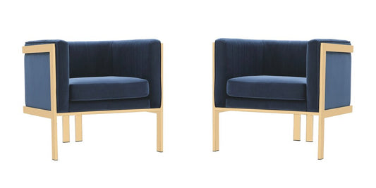 Manhattan Comfort - Paramount Velvet Accent Chair with Metal Legs in Royal Blue and Polished Brass - Set of 2 - 2-AC053-BL veiw 1