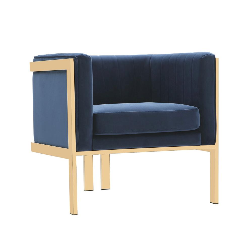 Manhattan Comfort - Paramount Velvet Accent Chair with Metal Legs in Royal Blue and Polished Brass - Set of 2 - 2-AC053-BL veiw 2