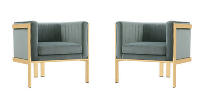 Manhattan Comfort - Paramount Velvet Accent Chair with Metal Legs in Warm Grey and Polished Brass - Set of 2 - 2-AC053-GY veiw 1