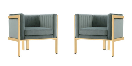 Manhattan Comfort - Paramount Velvet Accent Chair with Metal Legs in Warm Grey and Polished Brass - Set of 2 - 2-AC053-GY veiw 1