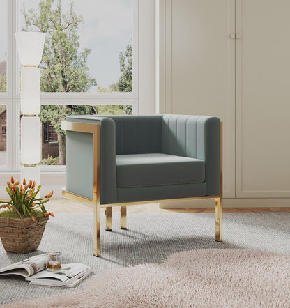 Manhattan Comfort - Paramount Velvet Accent Chair with Metal Legs in Warm Grey and Polished Brass - Set of 2 - 2-AC053-GY veiw 7