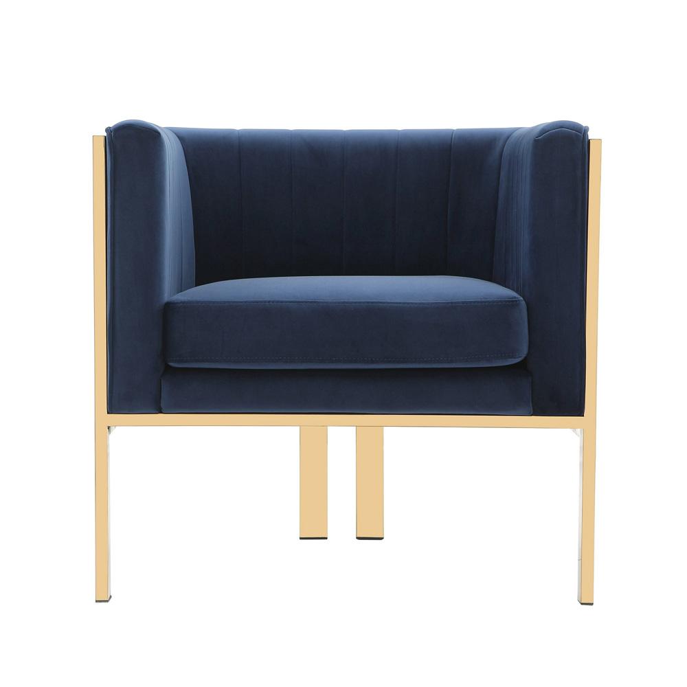 Manhattan Comfort - Paramount Velvet Accent Chair with Metal Legs in Royal Blue and Polished Brass - AC053-BL veiw 2