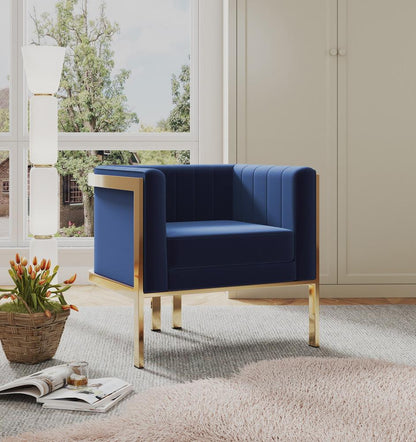 Manhattan Comfort - Paramount Velvet Accent Chair with Metal Legs in Royal Blue and Polished Brass - AC053-BL veiw 6