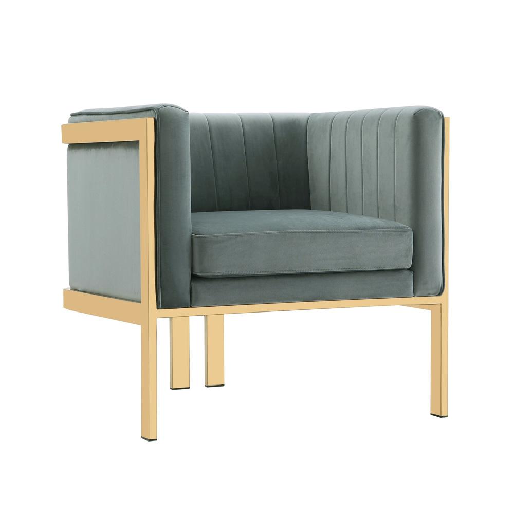 Manhattan Comfort - Paramount Velvet Accent Chair with Metal Legs in Warm Grey and Polished Brass - AC053-GY veiw 1