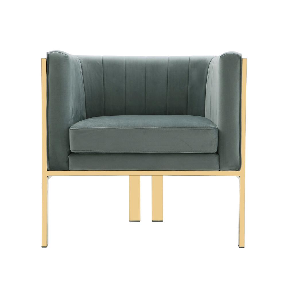 Manhattan Comfort - Paramount Velvet Accent Chair with Metal Legs in Warm Grey and Polished Brass - AC053-GY veiw 2