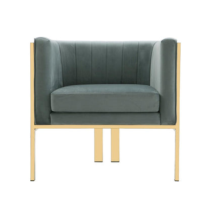 Manhattan Comfort - Paramount Velvet Accent Chair with Metal Legs in Warm Grey and Polished Brass - AC053-GY veiw 2