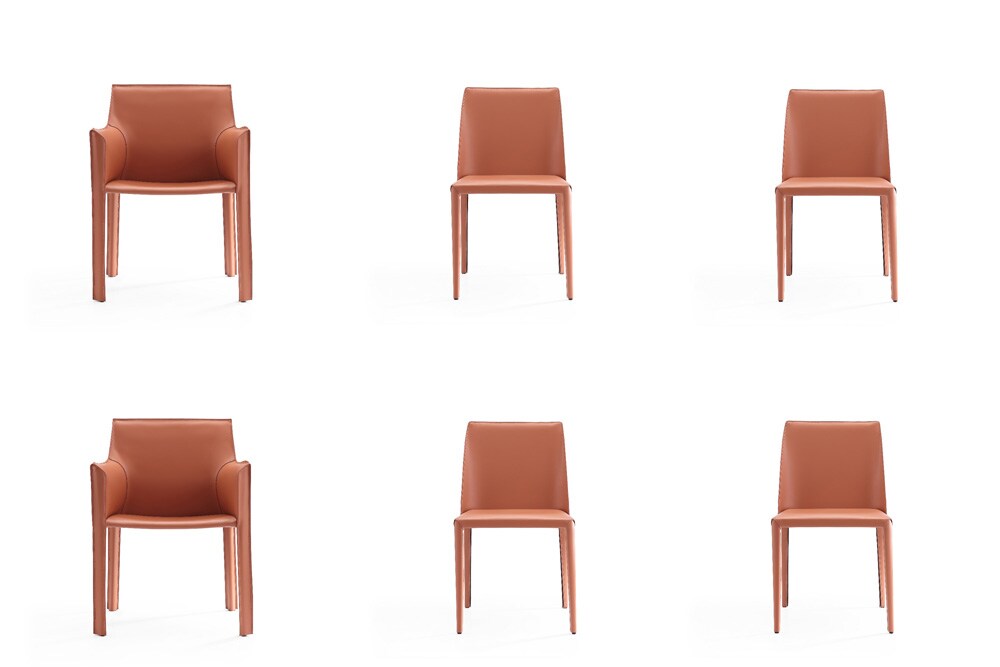 Manhattan Comfort - 6-Piece Paris Saddle Leather Dining Chairs with Metal Legs in Clay - 4-DC3432-CY veiw 1