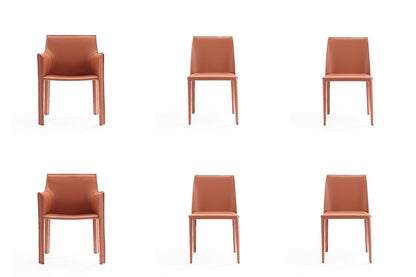 Manhattan Comfort - 6-Piece Paris Saddle Leather Dining Chairs with Metal Legs in Clay - 4-DC3432-CY veiw 1