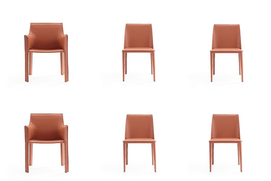 Manhattan Comfort - 6-Piece Paris Saddle Leather Dining Chairs with Metal Legs in Clay - 4-DC3432-CY veiw 1