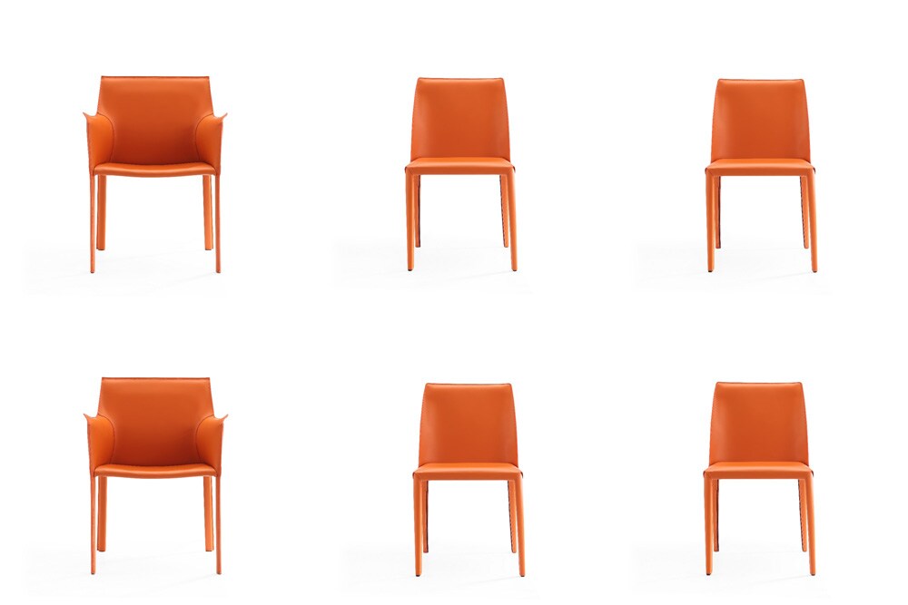Manhattan Comfort - 6-Piece Paris Saddle Leather Dining Chairs with Metal Legs in Coral - 4-DC3432-CO veiw 1