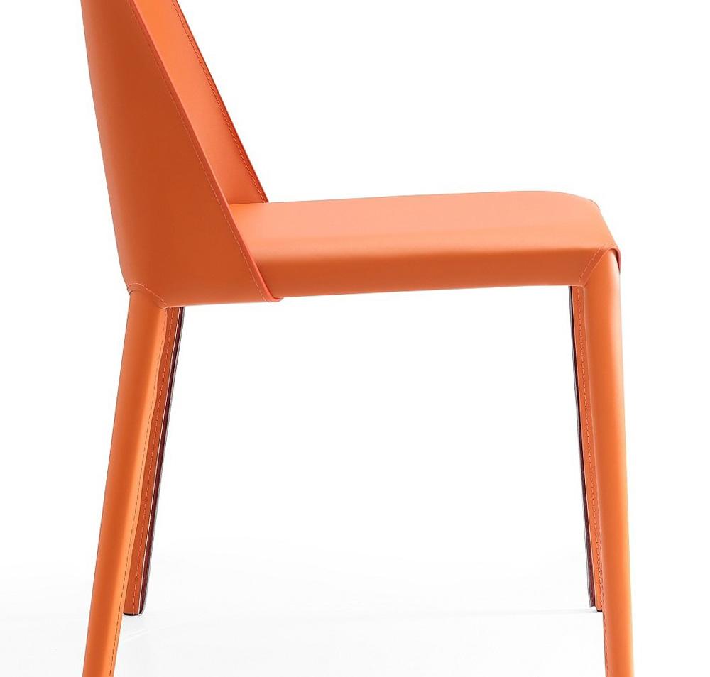 Manhattan Comfort - 6-Piece Paris Saddle Leather Dining Chairs with Metal Legs in Coral - 4-DC3432-CO veiw 9