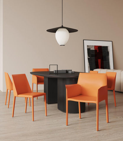 Manhattan Comfort - 6-Piece Paris Saddle Leather Dining Chairs with Metal Legs in Coral - 4-DC3432-CO veiw 10