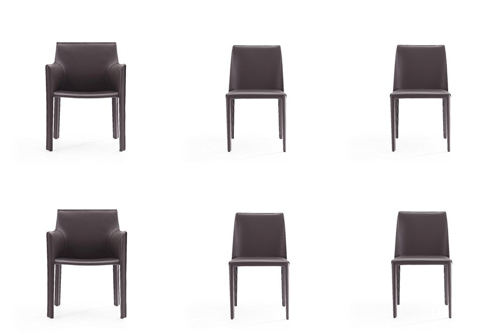 Manhattan Comfort - 6-Piece Paris Saddle Leather Dining Chairs with Metal Legs in Grey - 4-DC3432-GY veiw 1