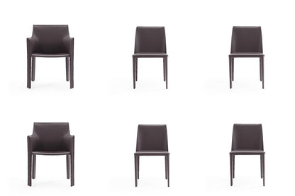 Manhattan Comfort - 6-Piece Paris Saddle Leather Dining Chairs with Metal Legs in Grey - 4-DC3432-GY veiw 1