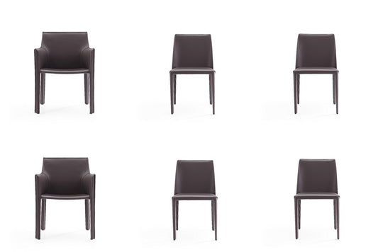 Manhattan Comfort - 6-Piece Paris Saddle Leather Dining Chairs with Metal Legs in Grey - 4-DC3432-GY veiw 1