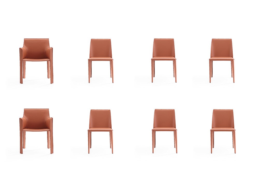 Manhattan Comfort - 8-Piece Paris Saddle Leather Dining Chairs with Metal Legs in Clay - 6-DC3432-CY veiw 1