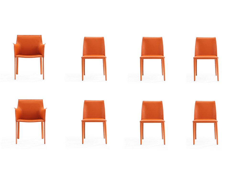 Manhattan Comfort - 8-Piece Paris Saddle Leather Dining Chairs with Metal Legs in Coral - 6-DC3432-CO veiw 1